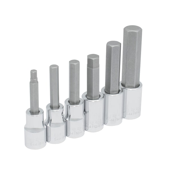 1/2" Drive Hexagonal Socket Bit, Metric, 6 pcs